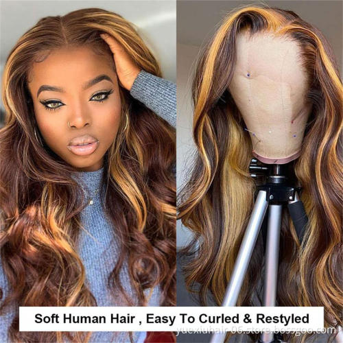150% 200% Density Wholesale Vendor Raw Brazilian HD Transparent Swiss Glueless  Full Lace Frontal Highlight Human Hair Wigs